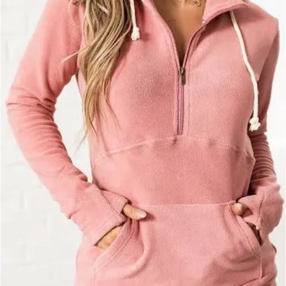 AMPERSAND AVE bubblegum Pink cozy 1/2 zip fleece Hoodie - Picture 3 of 6